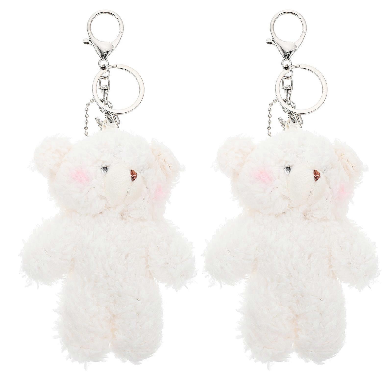 2pcs Bear Keychain Fluffy Bear Keychain Car Key Ring Backpack Hanging Decor Gift