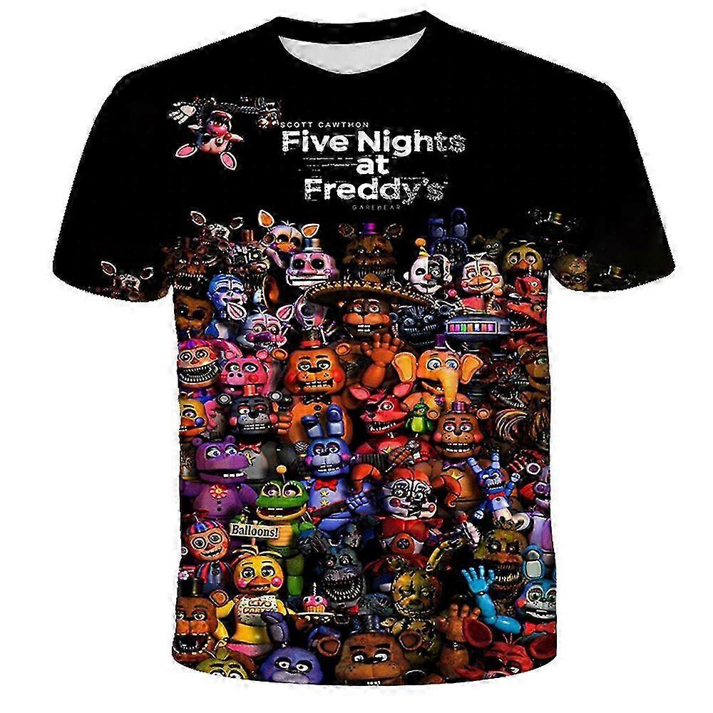 FNAF Fem netter på Freddy's 3D kortermet T-skjorter Casual Tee Kids Gutter Jenter Topper