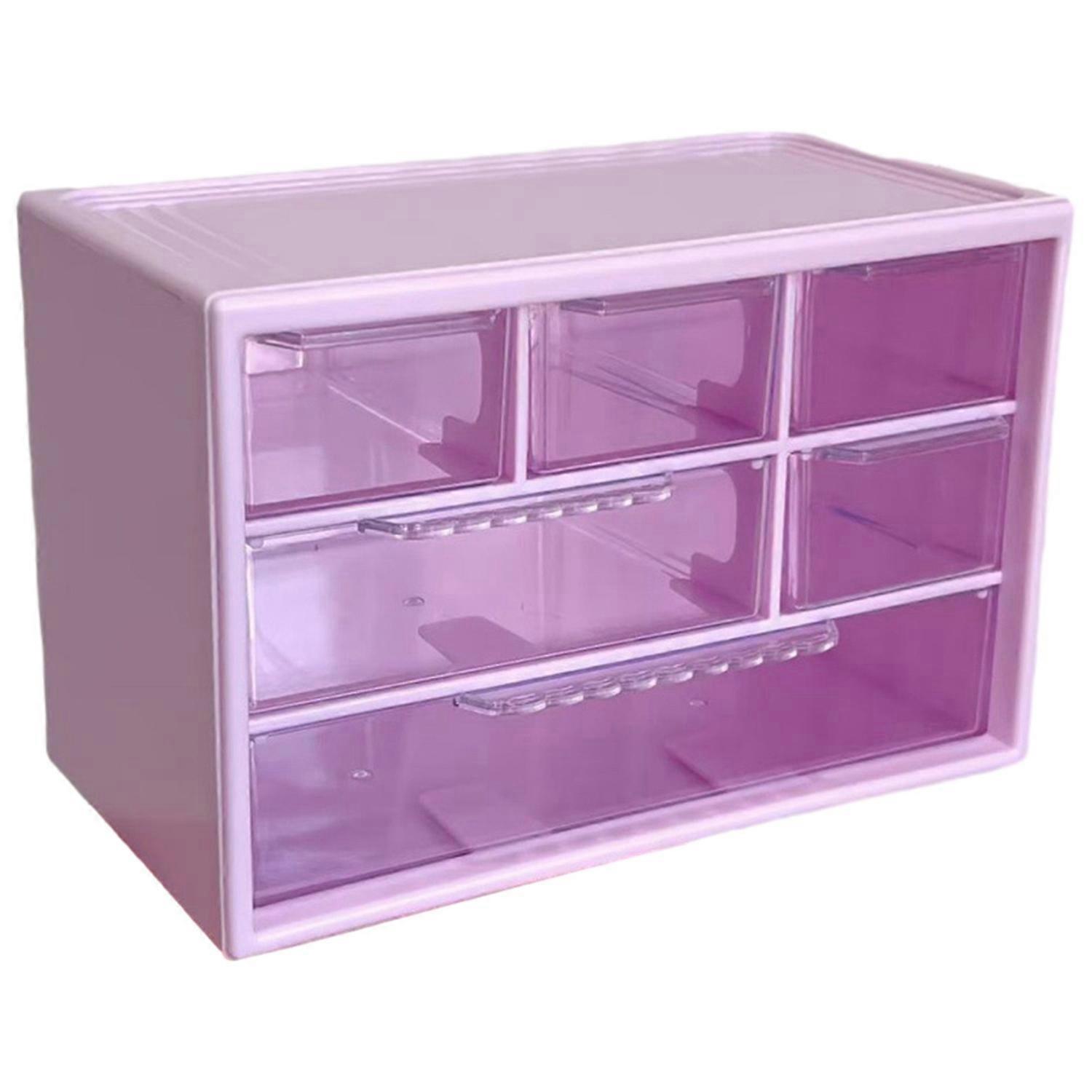 Drawer Desktop Storage Box Large Capacity 6 Compartments Clear Visible Cosmetic Stationary Hair