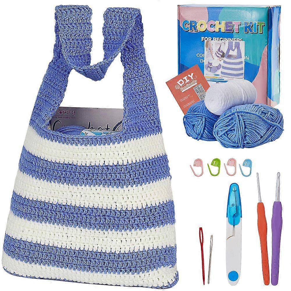 Women's Bag DIY Knitting Kits for Beginners including Instructions Crochet Hooks Stitch Markers Yarns Scissors Big Eye Needle Cornflower Blue 0.2cm