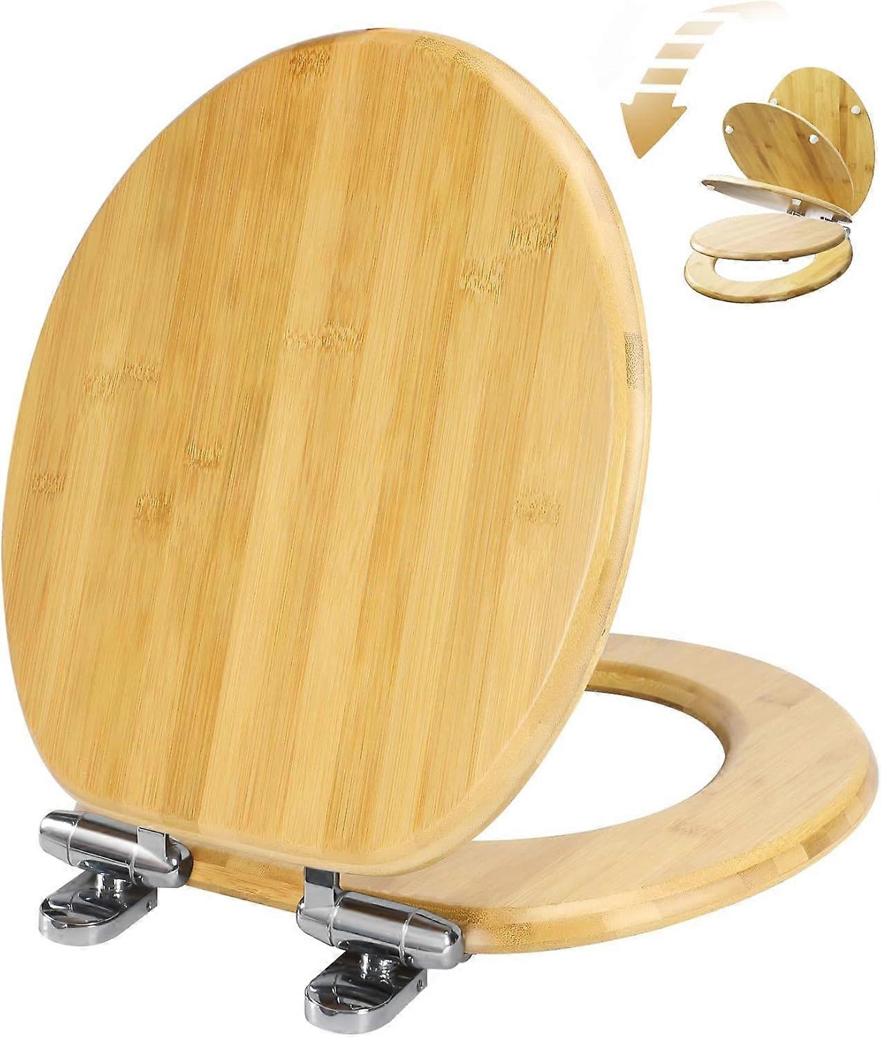 Round Bamboo Toilet Seat with Quick Release, Slow Close Hinge, Natural Finish, Standard Size for Easy Installation