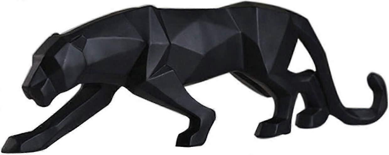 Panther Sculpture Ornaments, Statue Modern Geometric Resin Leopard Ornaments-Black, Small,25cm