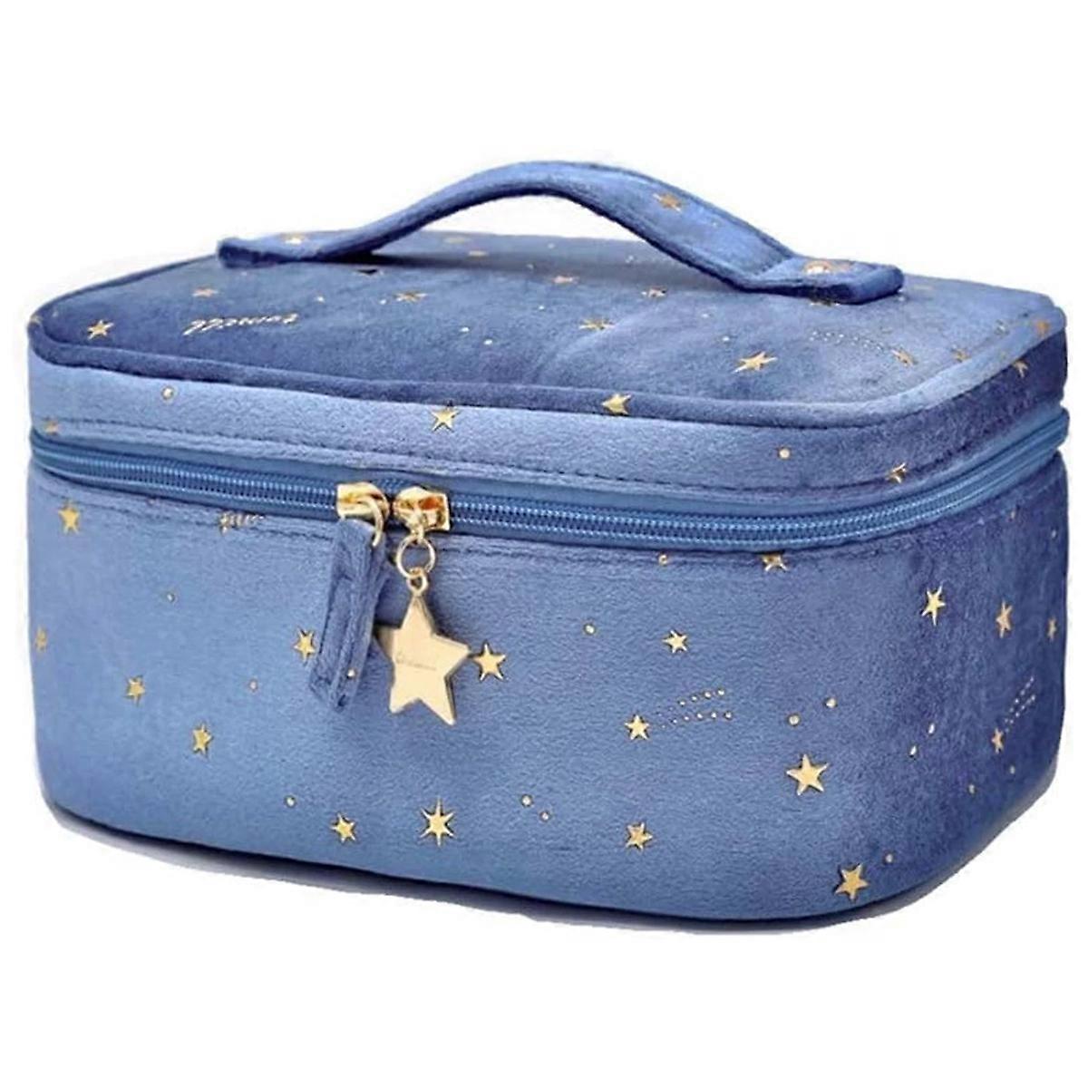 Velvet Embroidered Makeup Train Case, Multifunctional Organizer Pouch