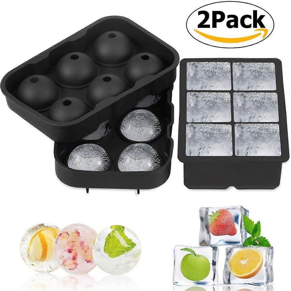 Ice Ball & Large Cube Tray Set for Whiskey - 2 Pack with Lids