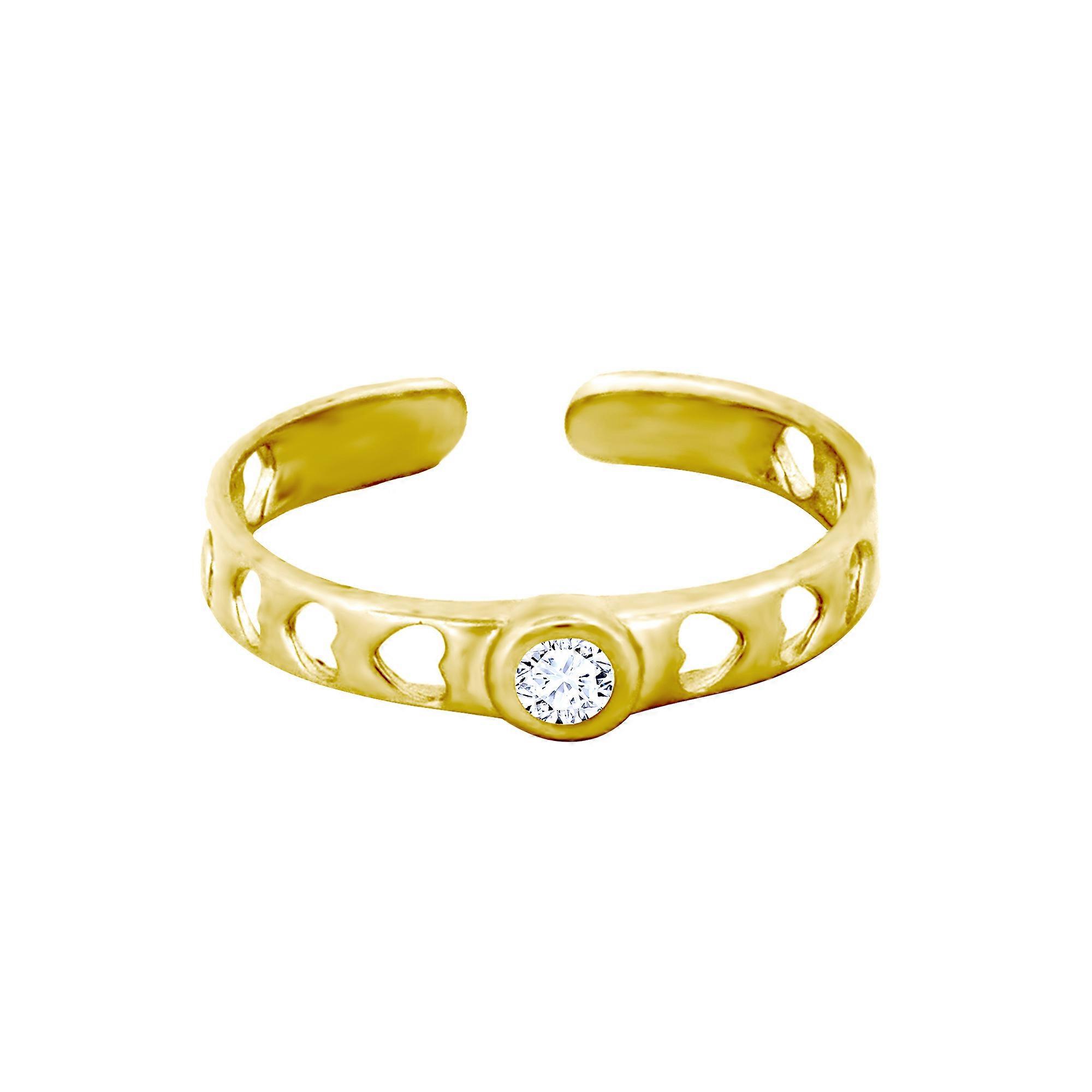 Jewelco London Ladies Solid 9ct Yellow Gold Cubic Zirconia Love Hearts Toe Ring