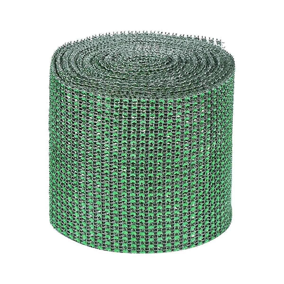 24 Rows 10 Yards Diamond Mesh Wrap Cake Roll Rhinestone Ribbon Wedding Decor(Green)