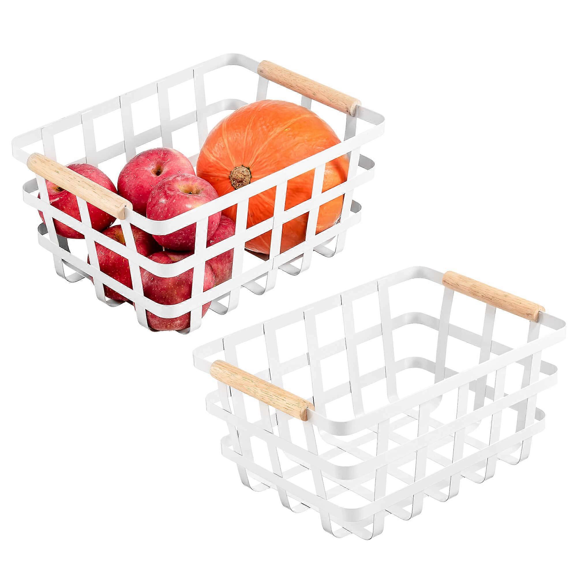 Metal Wire Storage Baskets with Wood Handles for Pantry Organization of Spices, Pasta, and Baking Supplies – Durable and Stylish