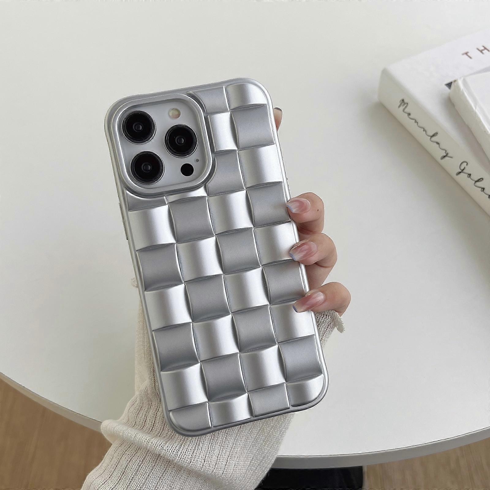For iPhone 13 3D Cube Weave Texture Skin Feel Phone Case