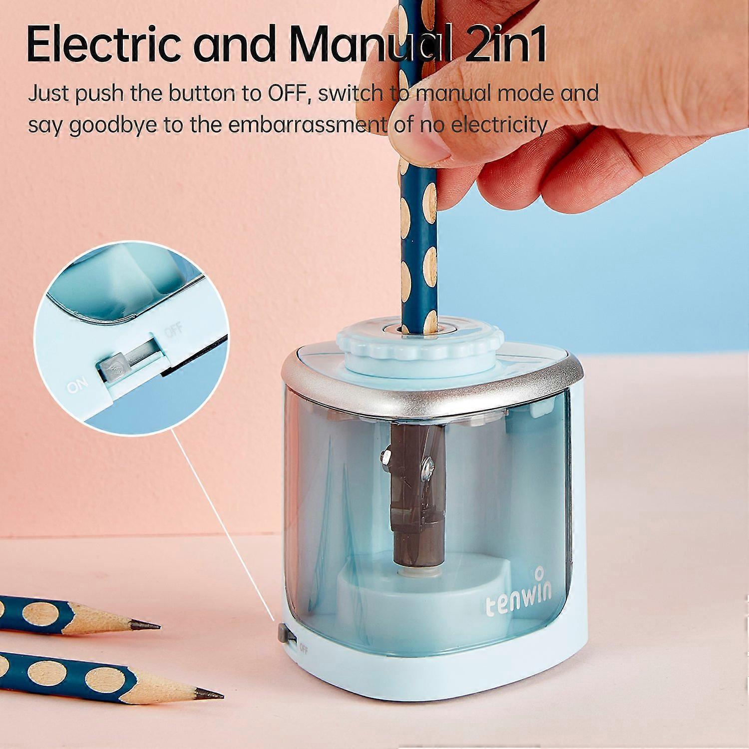tenwin Electric Pencil Sharpener Portable Battery Powered for 6-8mm Pencil Support Manual Mode for S