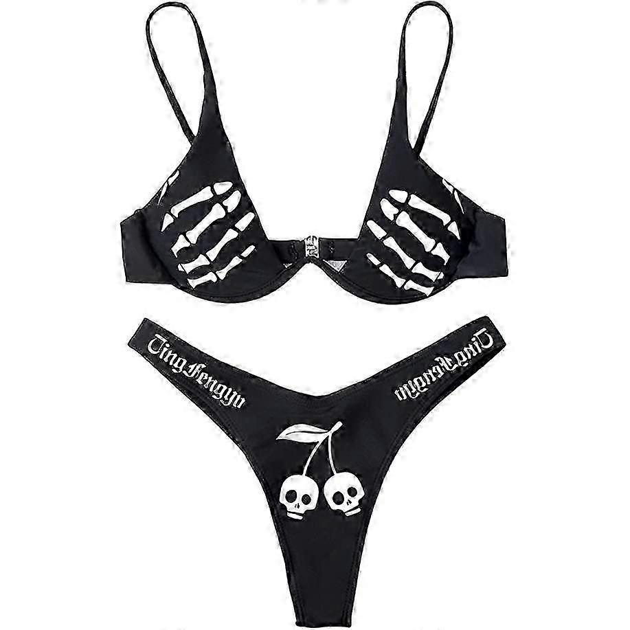 Funny Bikini Sets Punk Goth Skull Pattern Maillot de bain