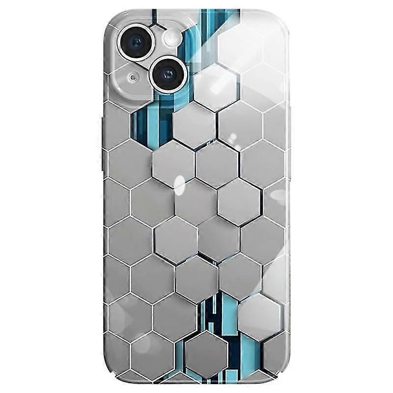 For Iphone 14 Case Hard Pc+soft Silicone Phone Cover With Honeycomb Pattern - Silver