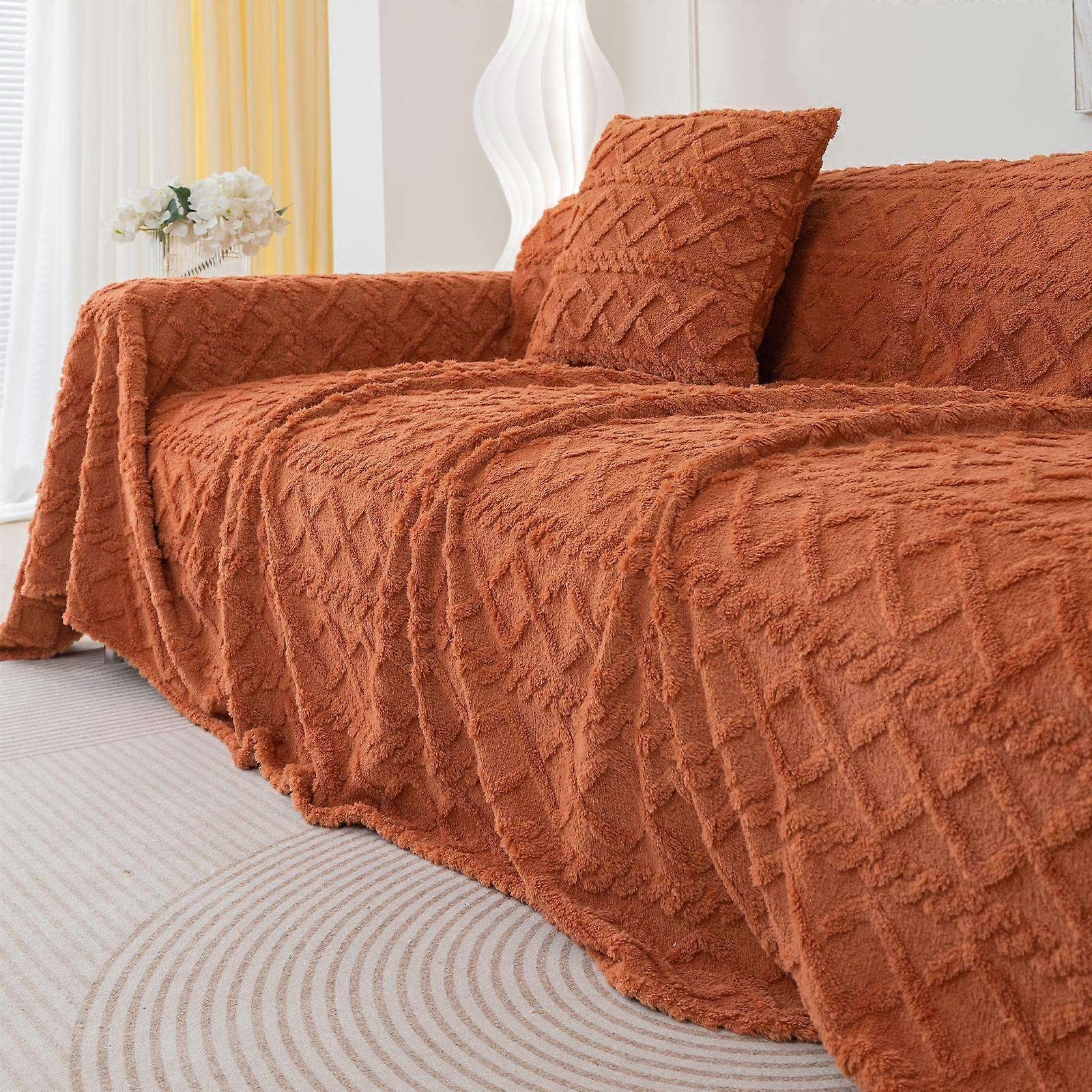 Faux Cashmere Sofa Blanket Cover Nordic Style Knit Plaid Throw Tassels Bedspread Golden Blanket for Autumn and winter