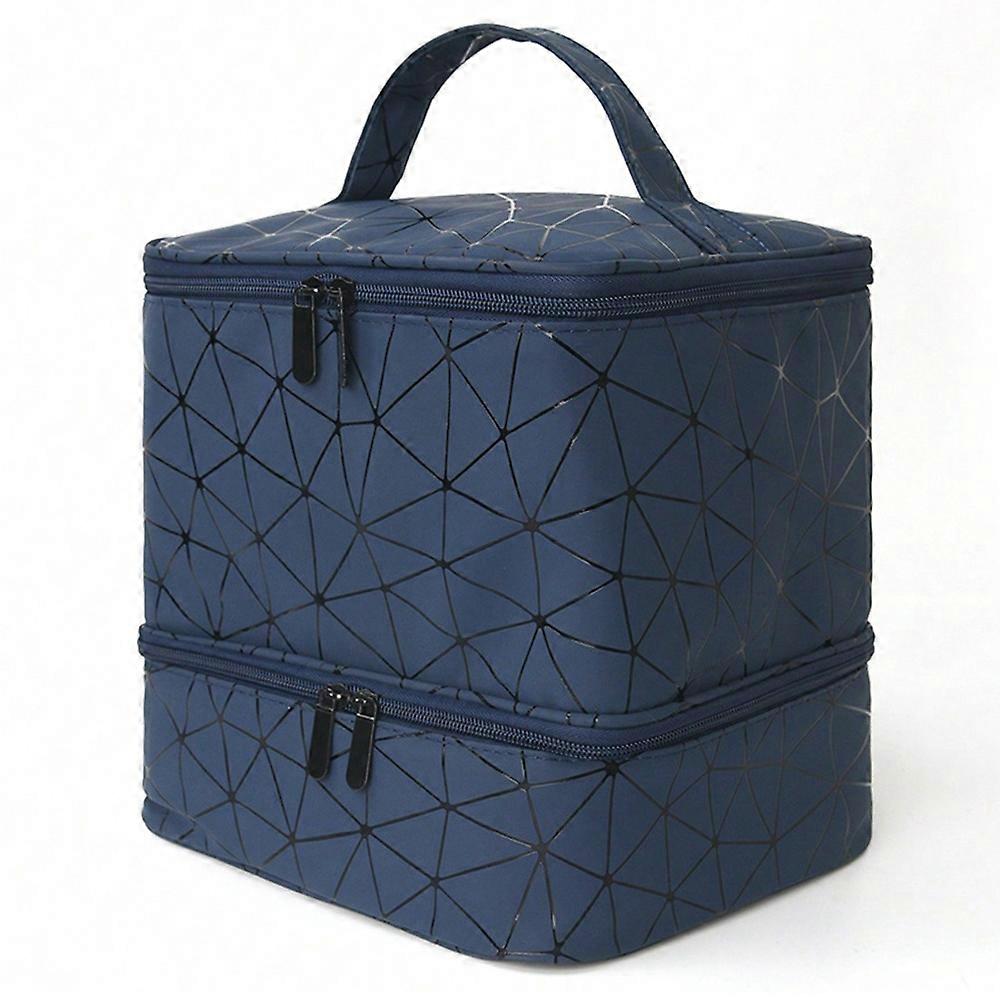 Nail Polish Storage Bag Double Layer Portable Manicure Tools Organizer Tote Bag-Dark Blue