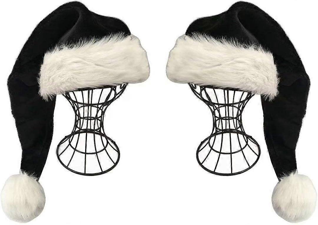 Schwarze Weihnachtsmannmütze - Deluxe-Weihnachtsmützen-Set für Erwachsene in Schwarz und Weiß, 2 Stück
