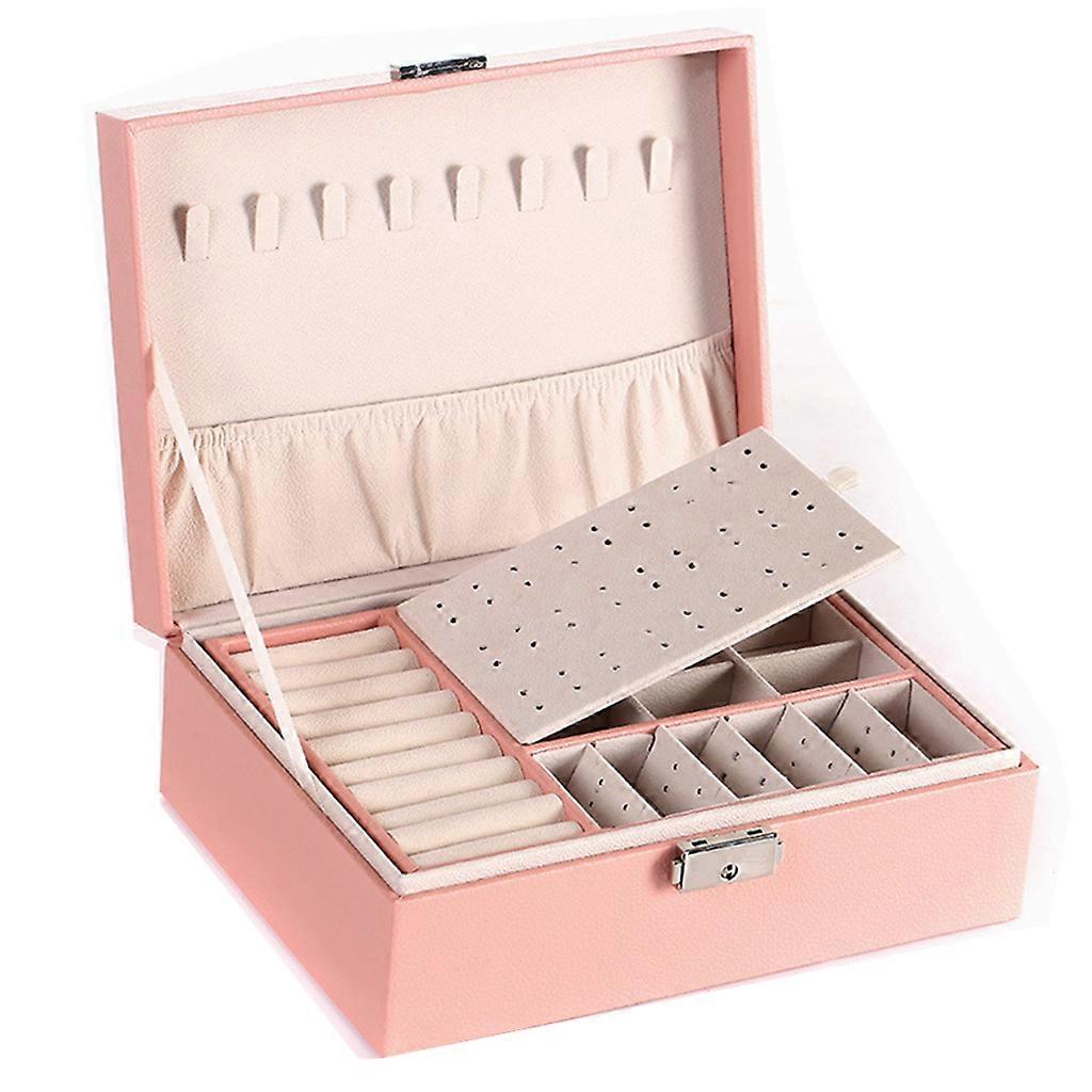 Protable Travel PU Double Layers Schmuckschatulle Display Organizer Ohrringe Halter Rosa