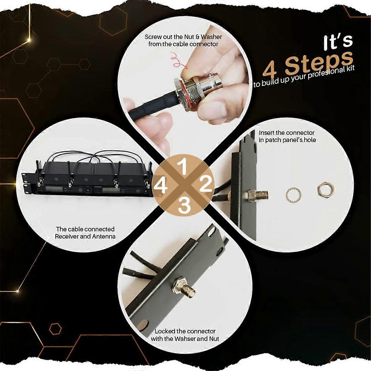 Wireless Microphone Antenna Extension Cable 2ft with BNC Connector, 2-Pack for Rack Mount Systems