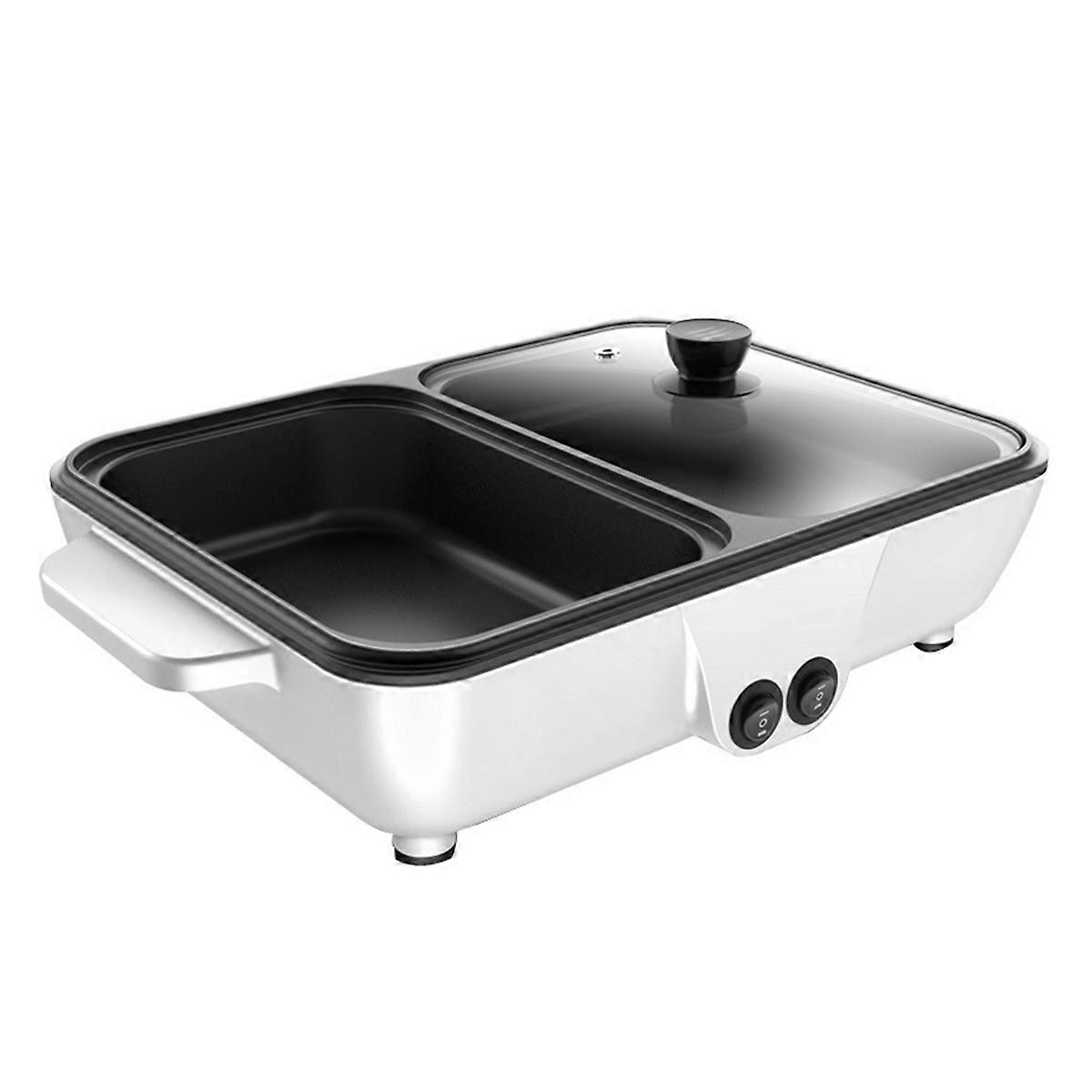 2-in-1 Indoor Non-Stick Electric Hot Pot and Frying Pan Portable Electric BBQ Grill for Indoor Famil