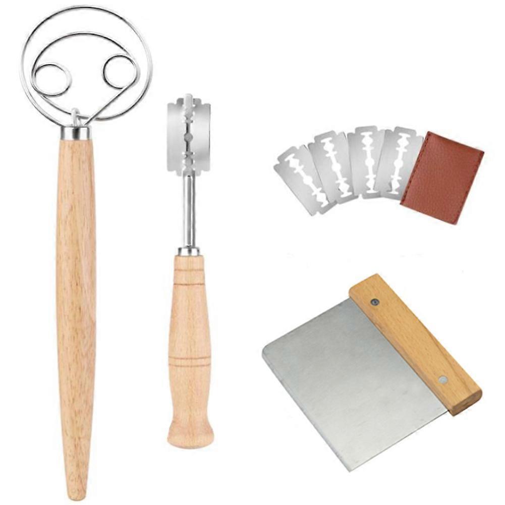 Danish Dough Whisk Set Large Double Eye Bread Mixer Set ,with 4 Replaceable   for Cake Bread Pa