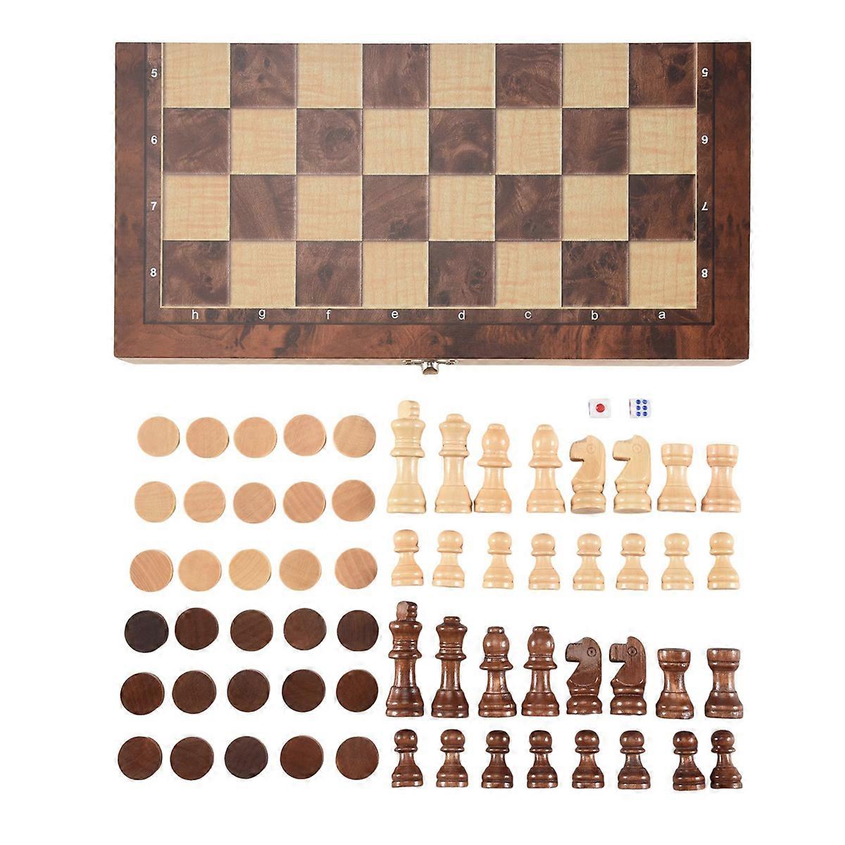 3 in 1 Wooden Chess Set Board Travel Games Entertainment