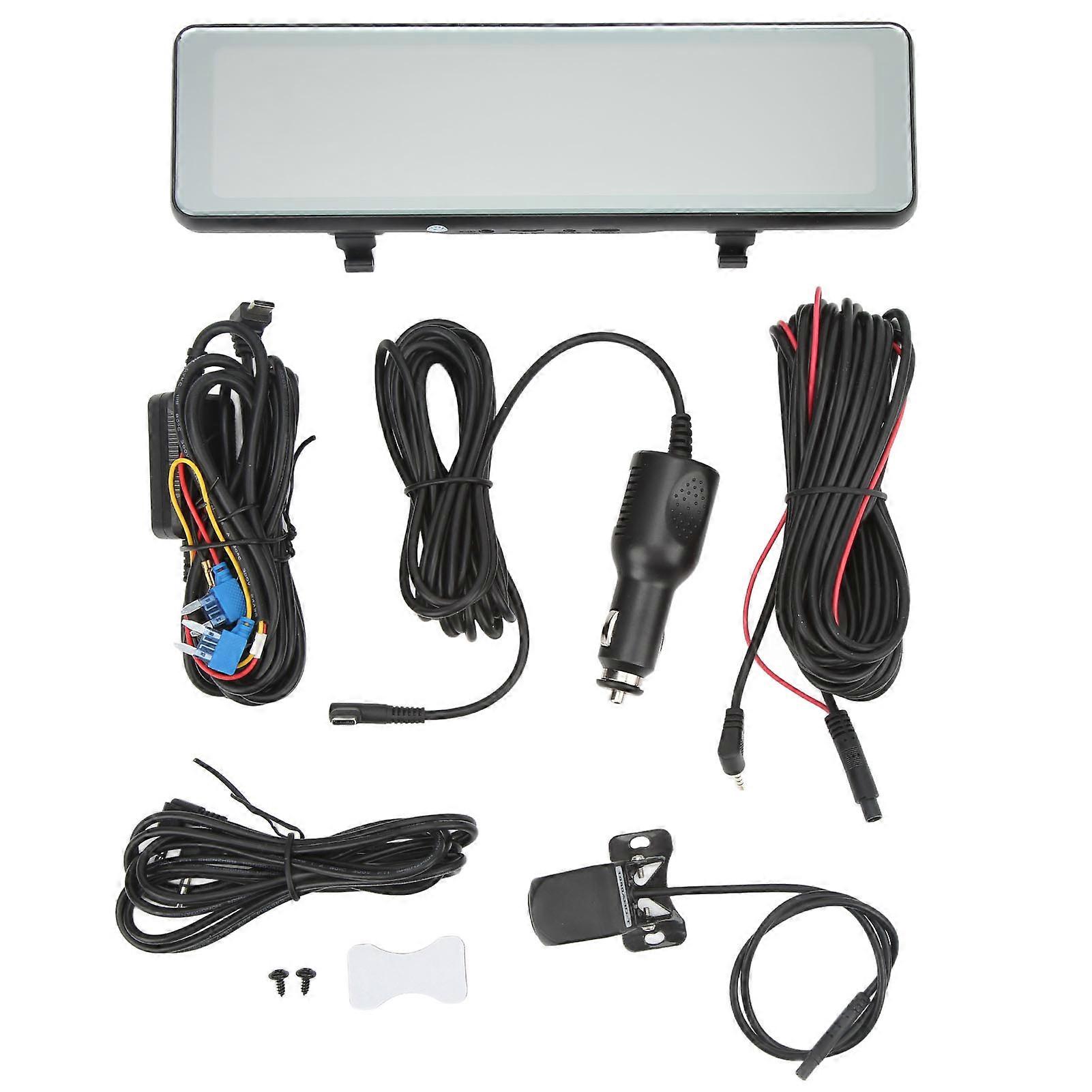 10.1 inch 4K HD IPS Rearview Mirror Dash Cam Full Touch Screen 170° Wide Angle Dual Lens CarPlay Function