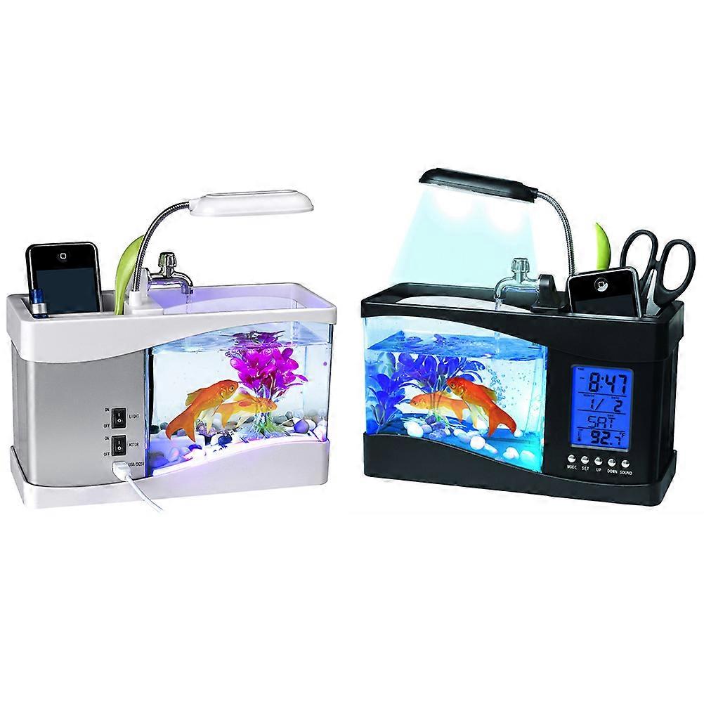 多機能USBミニ水族館水槽水族館LEDランプ付きLCDディスプレイスクリーン時計収納ボックス水槽水族館