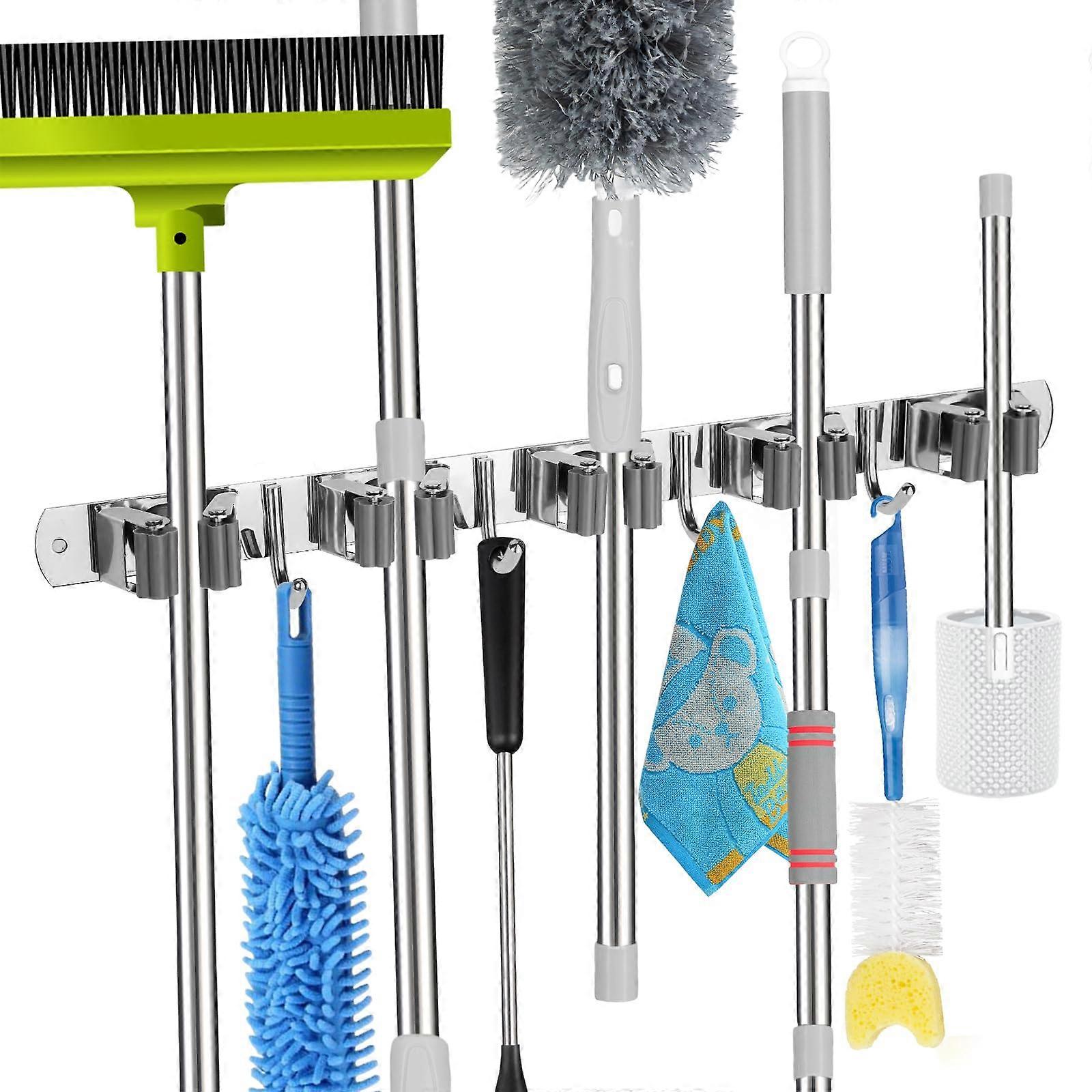 5 Shelf Wall Organizer With 4 Hook Mats And Broom Holder Heavy Duty Self-Adhesive Installation Storage Solution