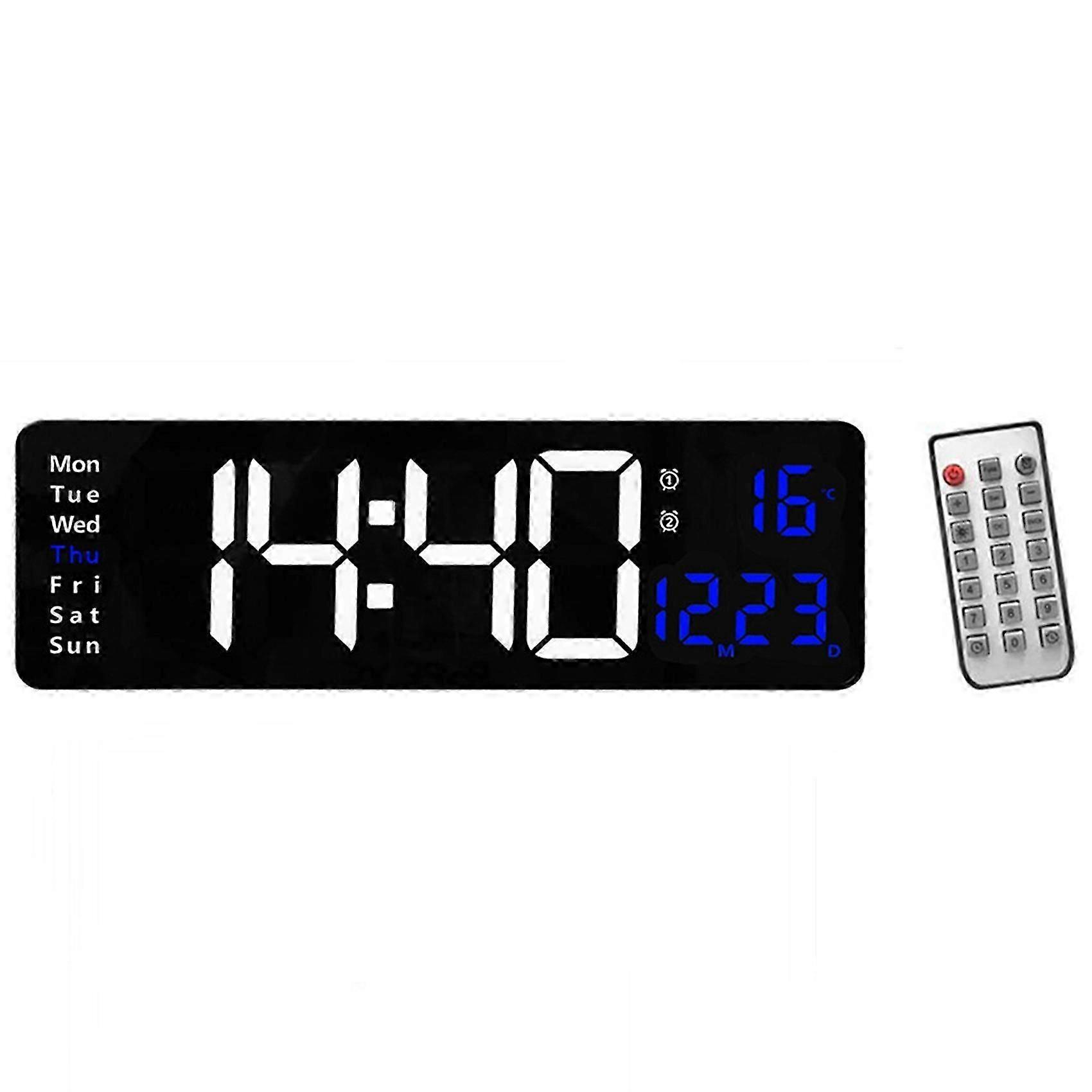 Remote Control Large Electronic Wall Clock Temp Date Power Off Memory Table Clock Wall-Mounted Dual