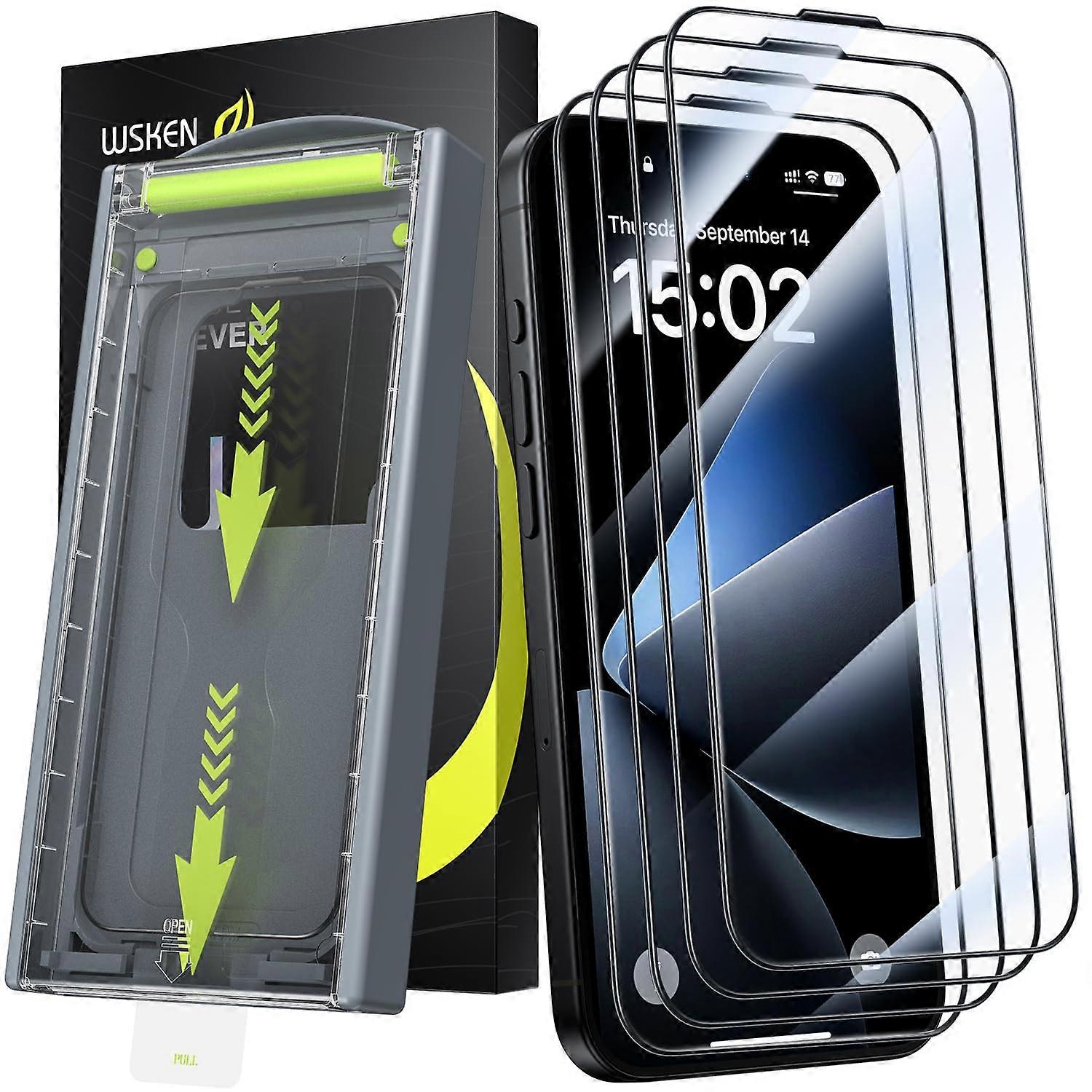 iPhone 16 Pro Screen Protector 9H Tempered Glass, Auto Dust-Remove, Full Coverage, 10X Shatterproof, Easy Install, 4 Pack