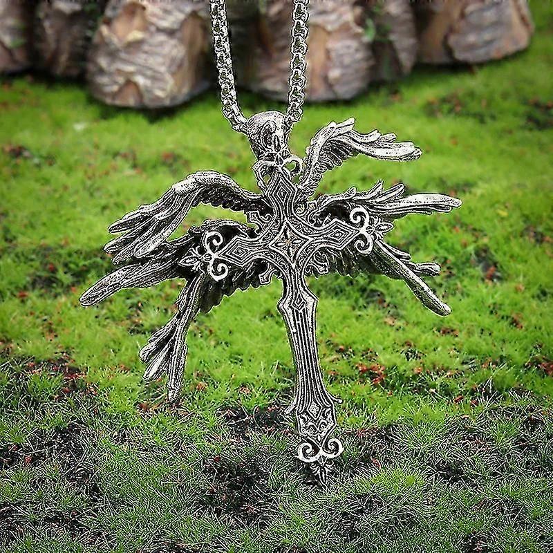 Retro Holy Angel Six Wings Cross Pendant Necklace Personalized Men s Punk Trend Amulet Jewelry Gift