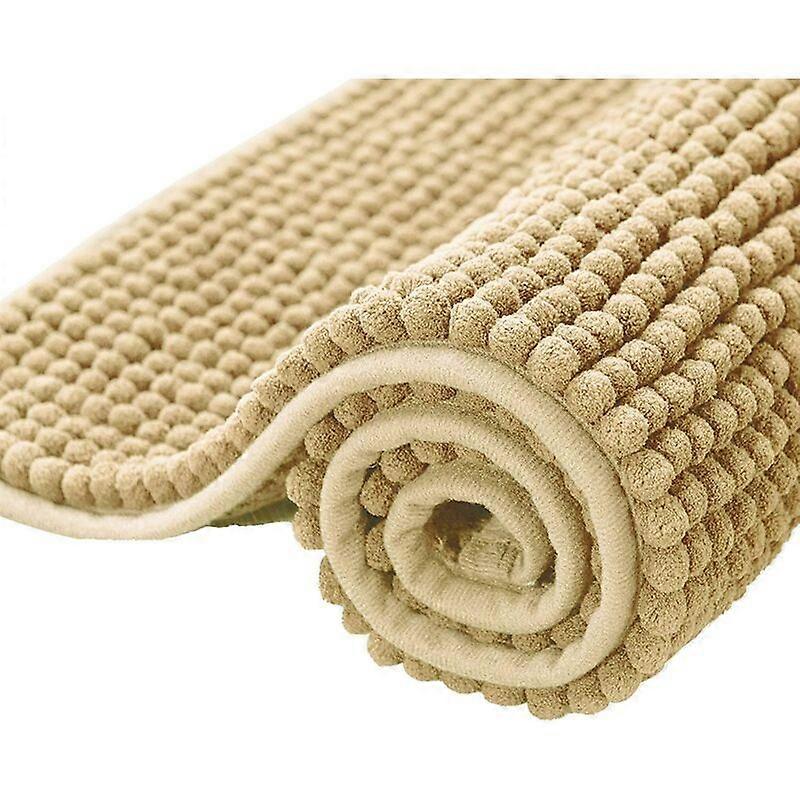 Extra Absorbent Bath Mat Machine Washable Chenille Microfiber Shower Mat (4060cm, Beige)