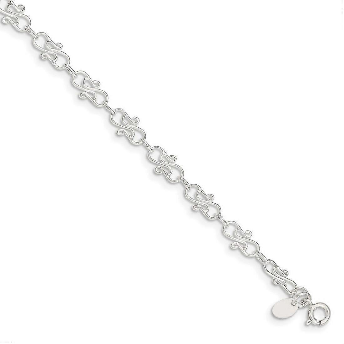 925 Sterling Silver Solid Fancy Polished Anklet Spring-Ring 6mm Wide-Anklet for Women - Length: 9 to 10