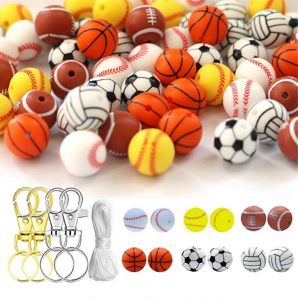 Sports Silicone Beads, 60Pcs 15mm Beads with String Making Jewelry