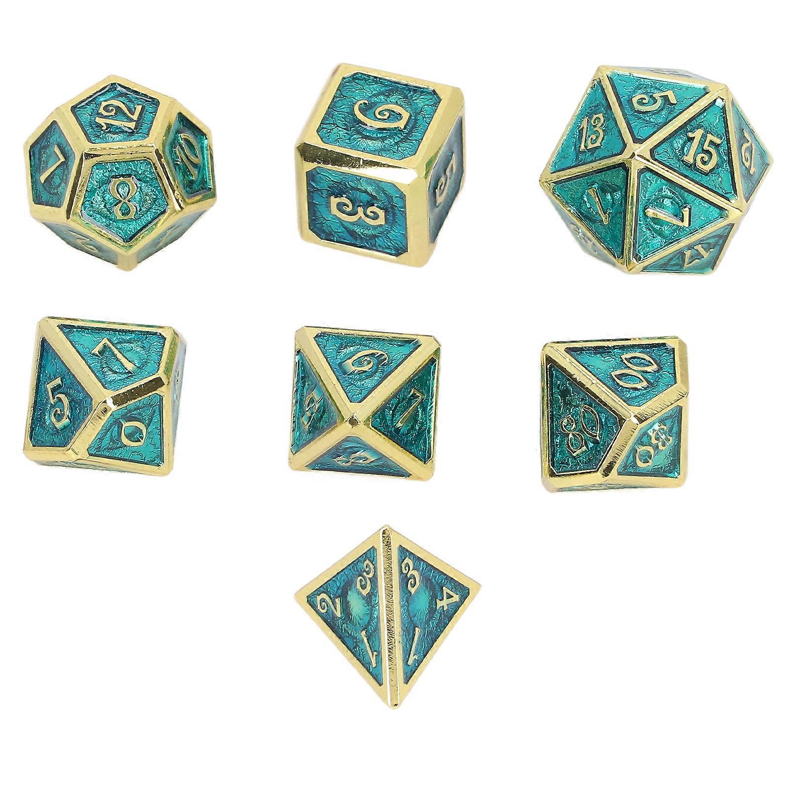 7PCS Polyhedra Metal Dices Multiple Sides Engraving Number Pattern Dice Set for Table Game