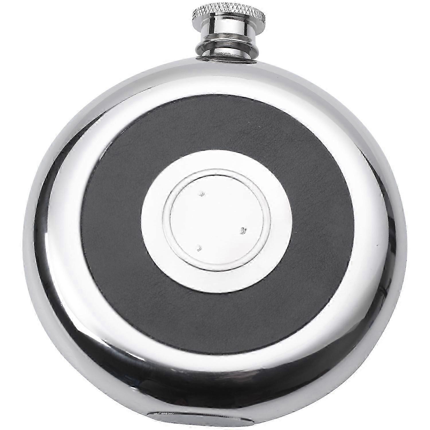 Round Stainless Steel Pocket Flask With Build-In Shot Glass 5Oz Hip Flask Mirror Polished Mini Alcoh