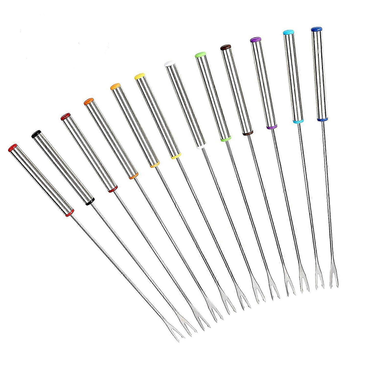 Stainless Steel Fondue Fork Fruit Chocolate Fountain Cheese Forks with Heat Resistant Handle 12 (Random Color)