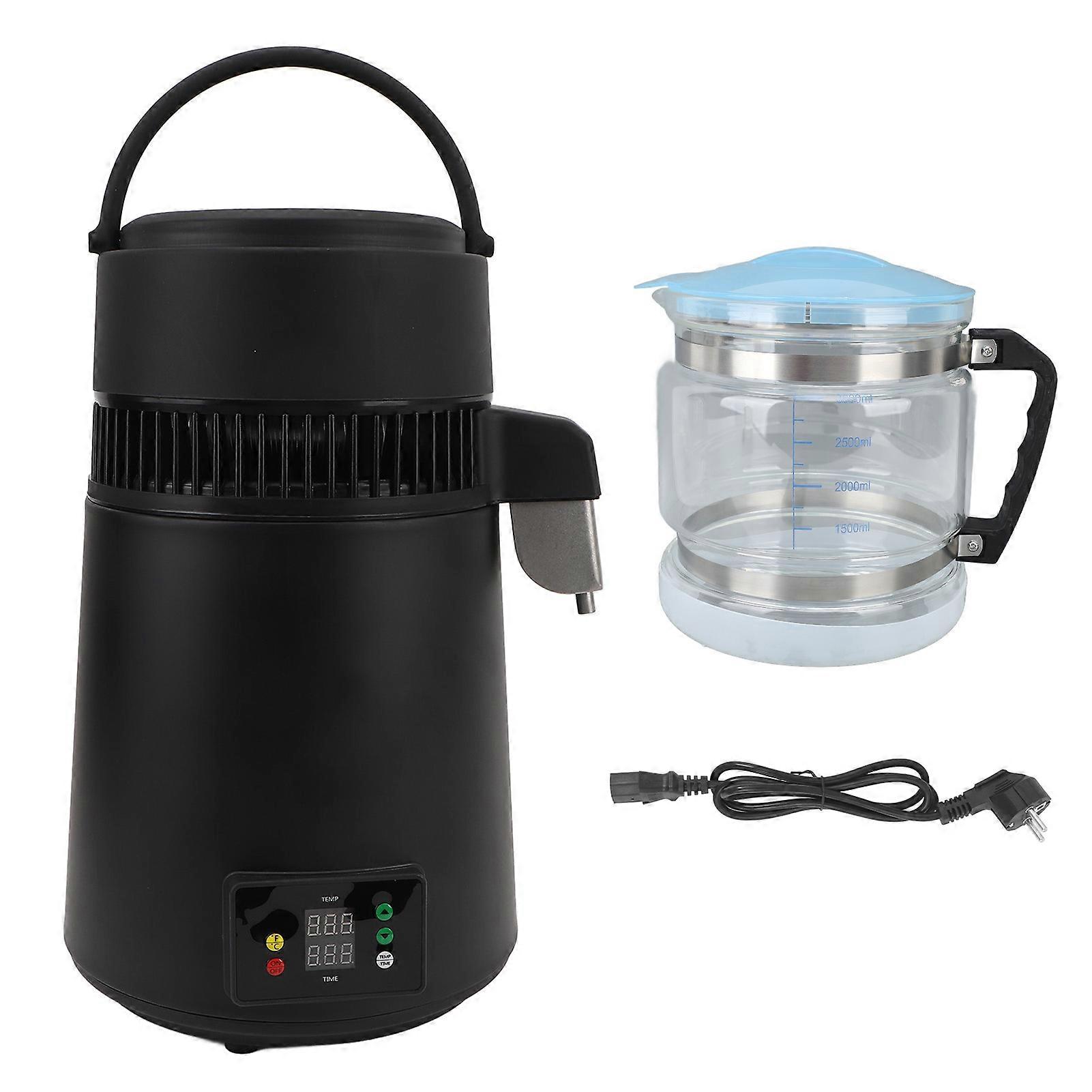 Water Distiller 4 L 750 W Automatic with Blue Lid, Glass Container, 2 Temperature Settings, Matte Black, EU Plug 220 V