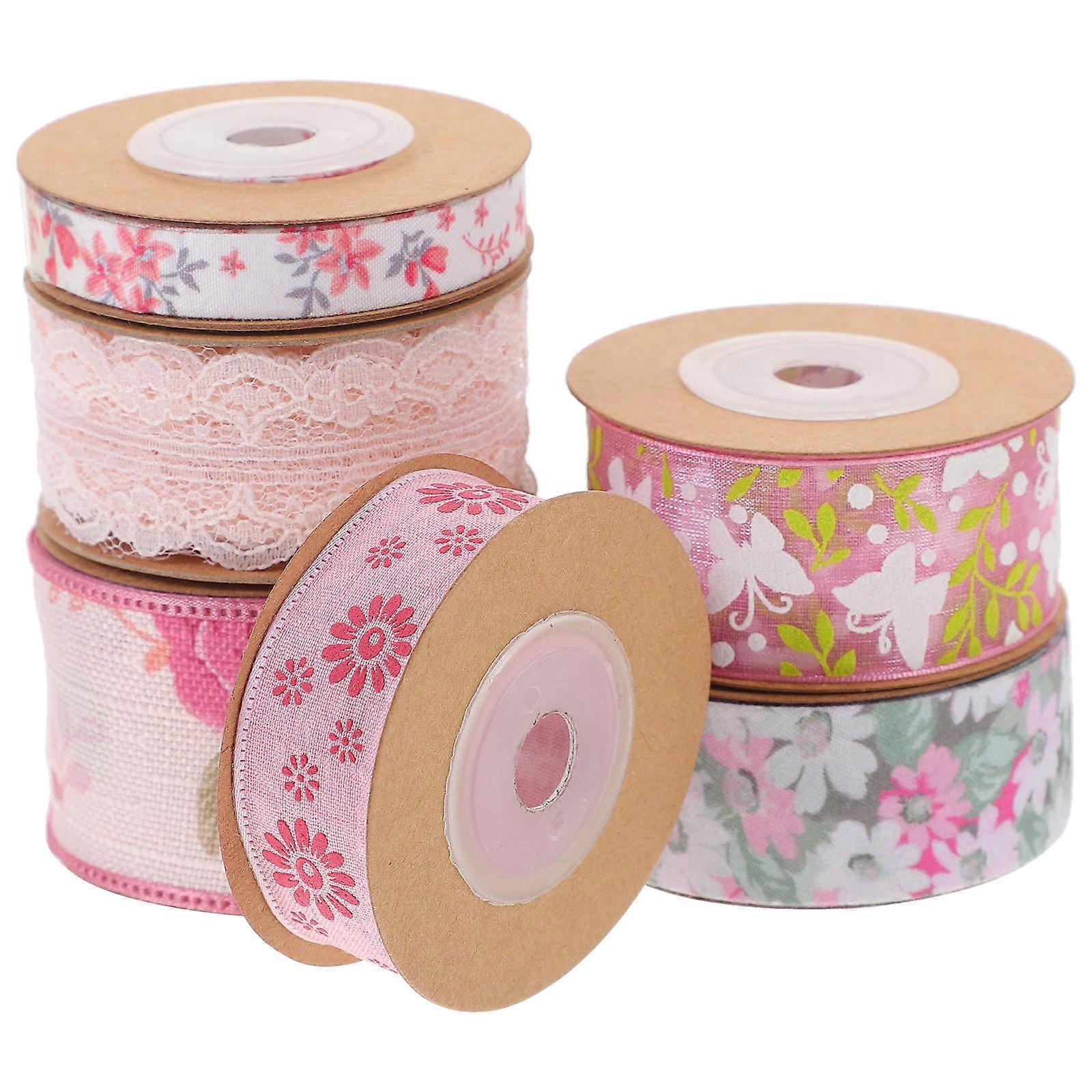 6 Rolls Double Sided Floral Ribbon for Wrapping, DIY Crafts, and Clothing Accessories – Durable & Cuttable Multi Purpose Ribbon