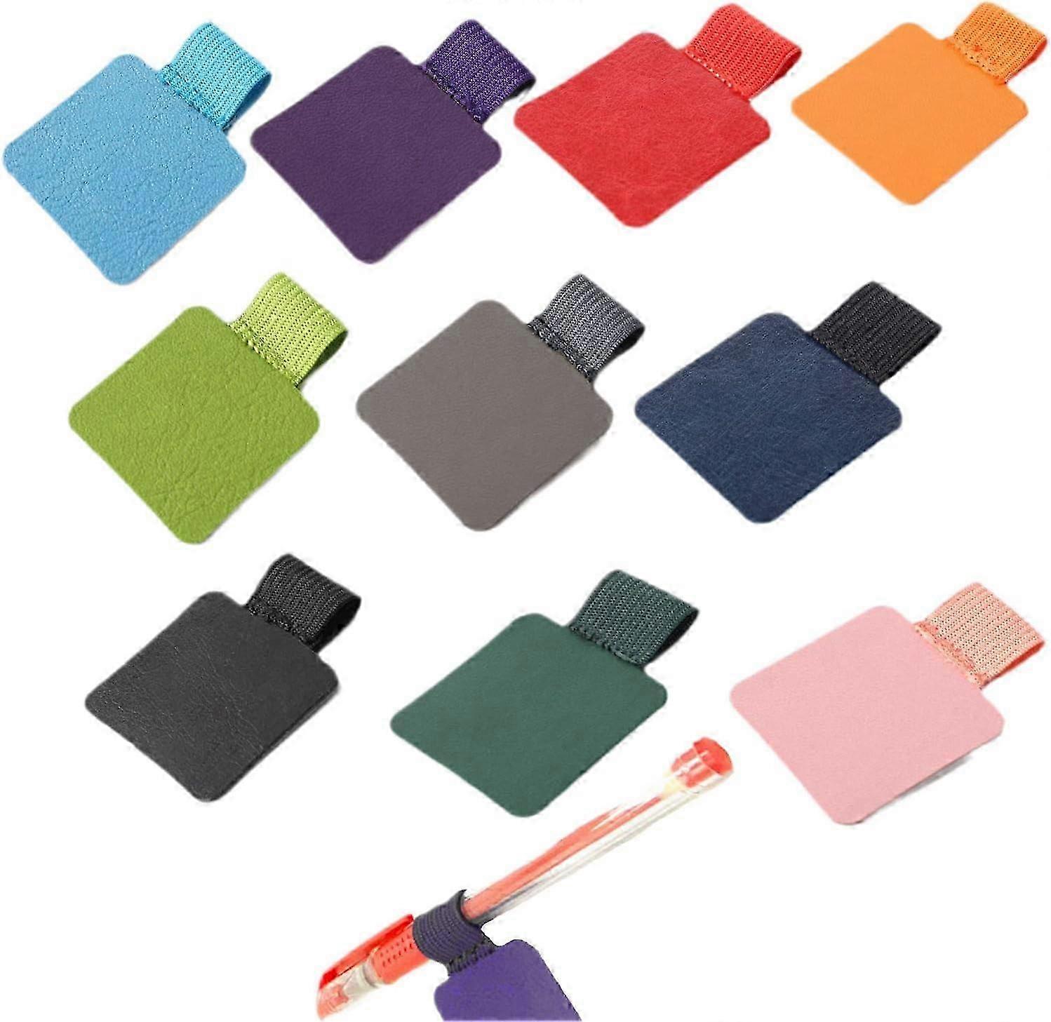 10 Pcs Self-Adhesive Leather Pen Loops, Mixed Colors, Elastic Holder for Notebooks