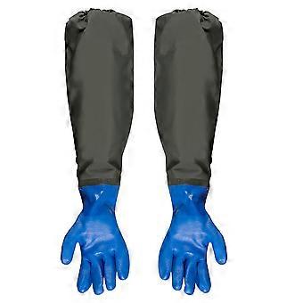Black Waterproof Gloves for Fish Tank Use Rubber with Warm Wool Inside Long Cuffs