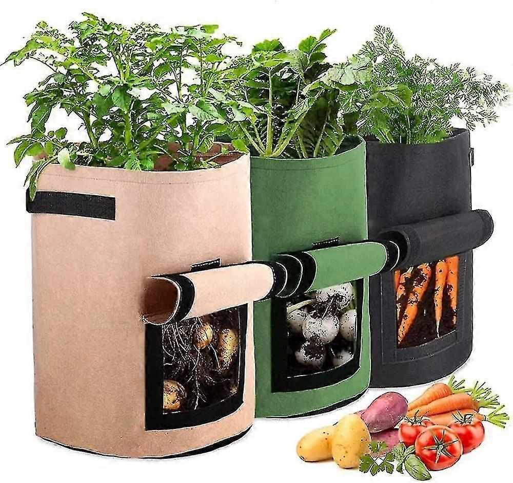 أكياس زراعة البطاطس ، 3 عبوات 10 جالون أكياس زراعة نباتات مع مقابض زراعة الخضروات في الحديقة ، زارع غير منسوج