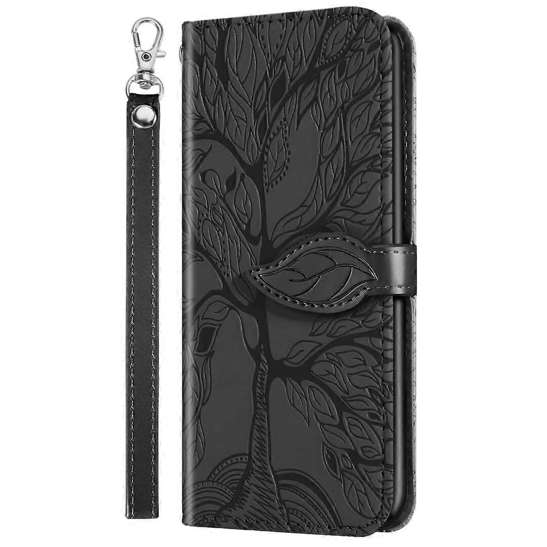 Nadoli Leather Case for Samsung Galaxy A15 5G, Black Embossed Wallet Case with Card Slot and Stand Function, Tree Design