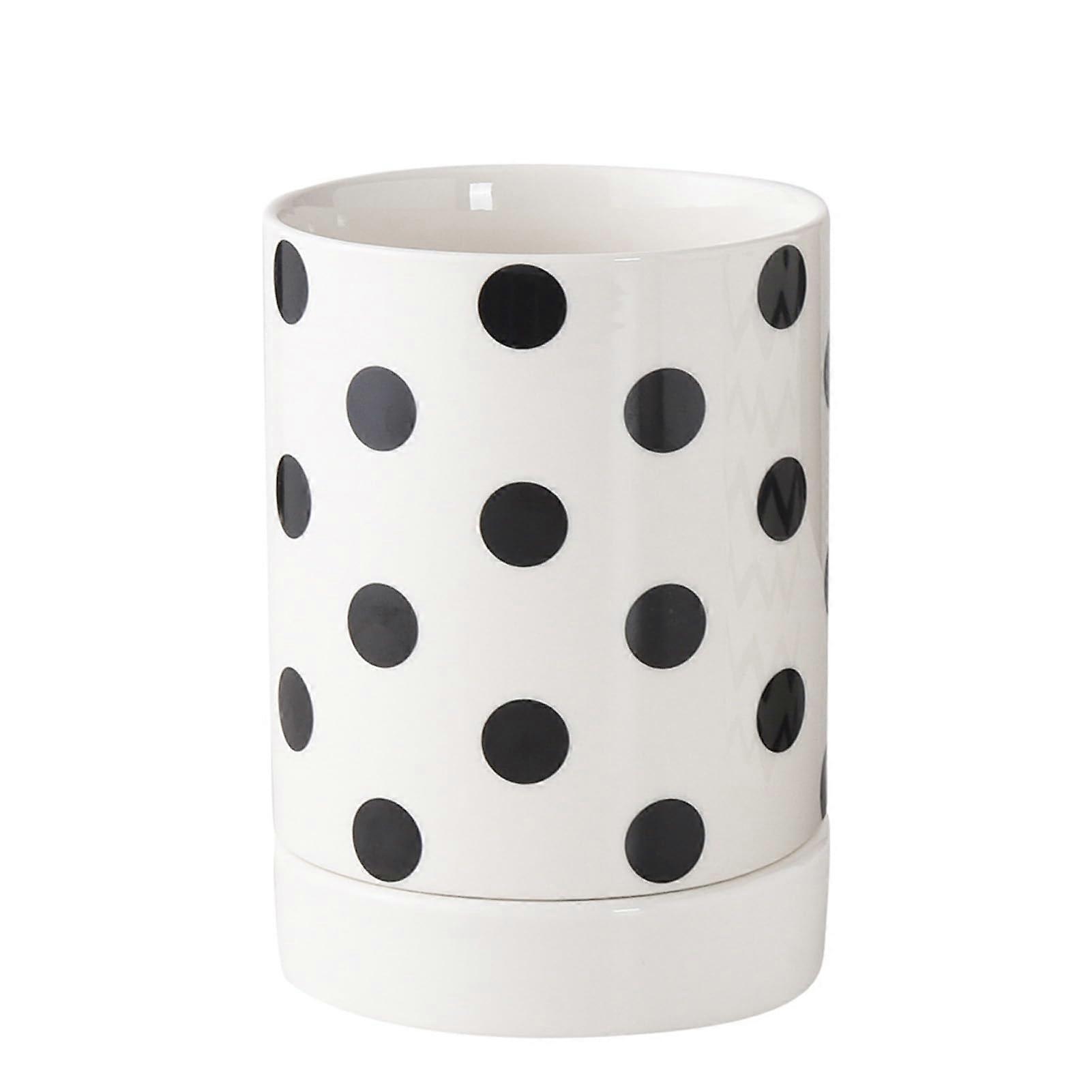 Kitchen Utensil Holder for Worktop Pack, Ceramic Utensil Holder with Drain Holes and Tray, Polka Dot Design, Multiple Sizes