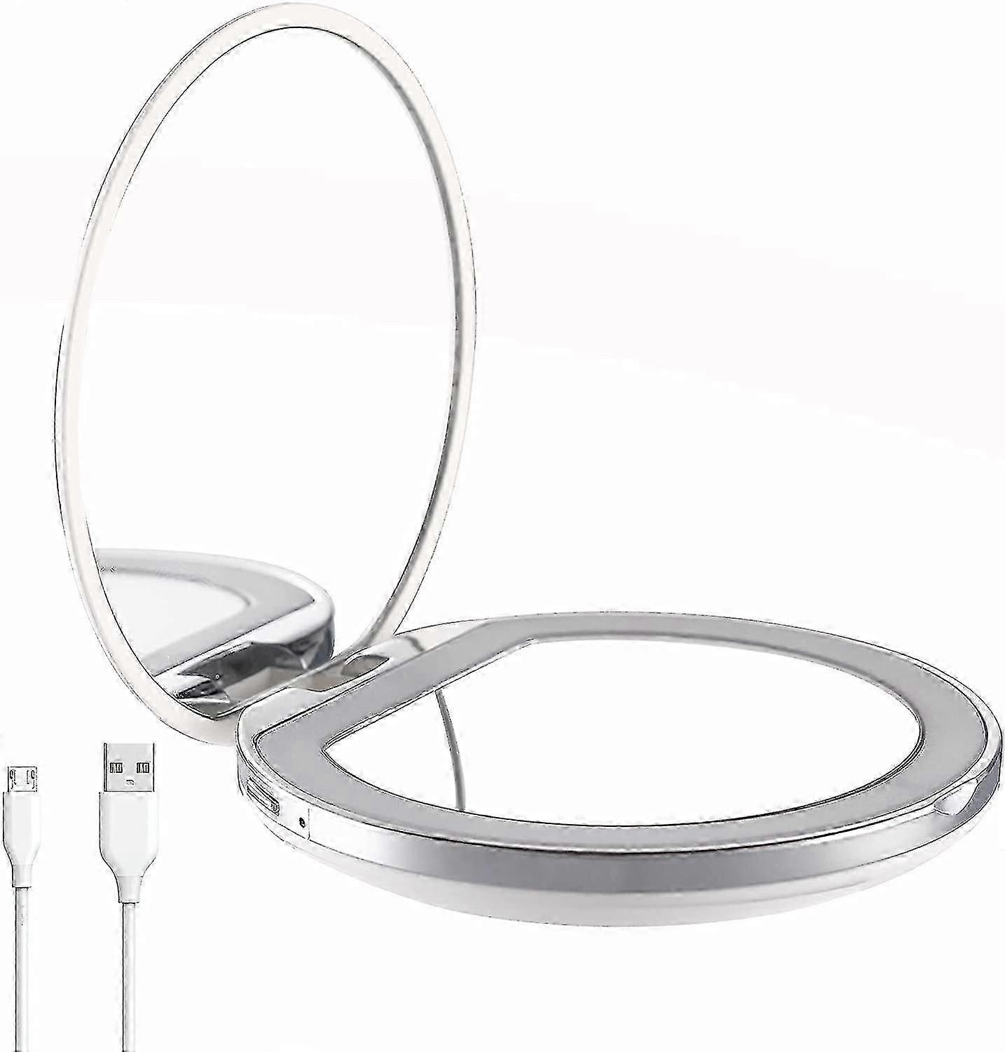 Usb Quick Charge Pocket Lighted Mirror, 1x / 3x Magnifying - Led Daylight, Makeup Hand Mirror, Lighted Portable Mirror For Handbags And Travel