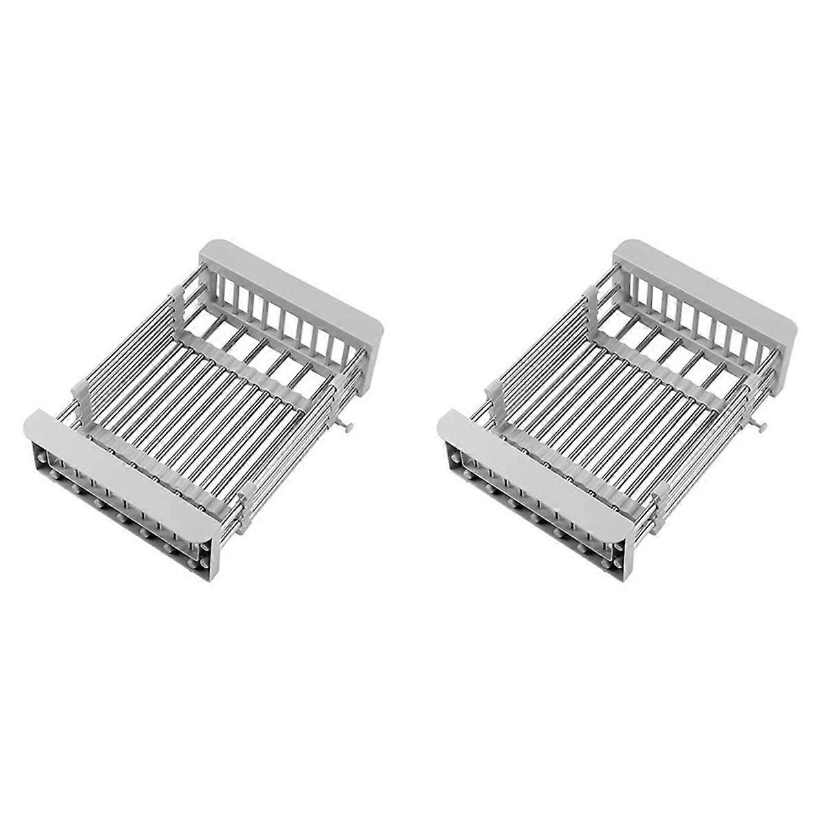 2X Adjustable Telescopic Kitchen Insert Storage Organizer over Sink Dish Drying Rack Vegetable Tray