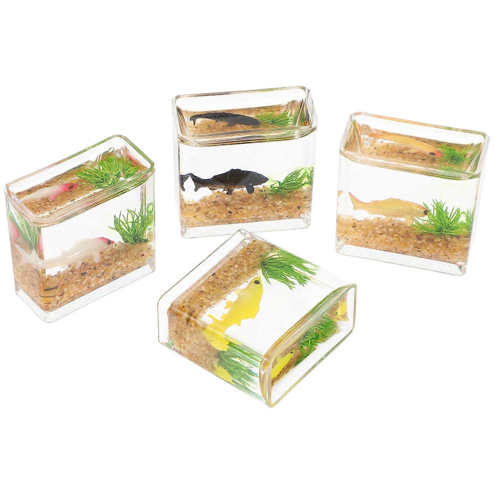 Miniature Craft Mini Fish Bowl Window Sill Decor Assorted Color 4Pcs