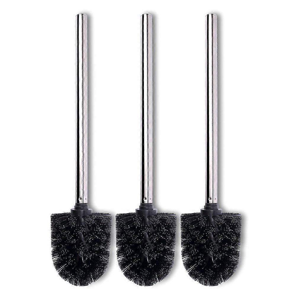 Toilet Replacement Brushes Pack of 3 Black Brush Head with Stainless Steel Handle Individually Changeable Polished Design