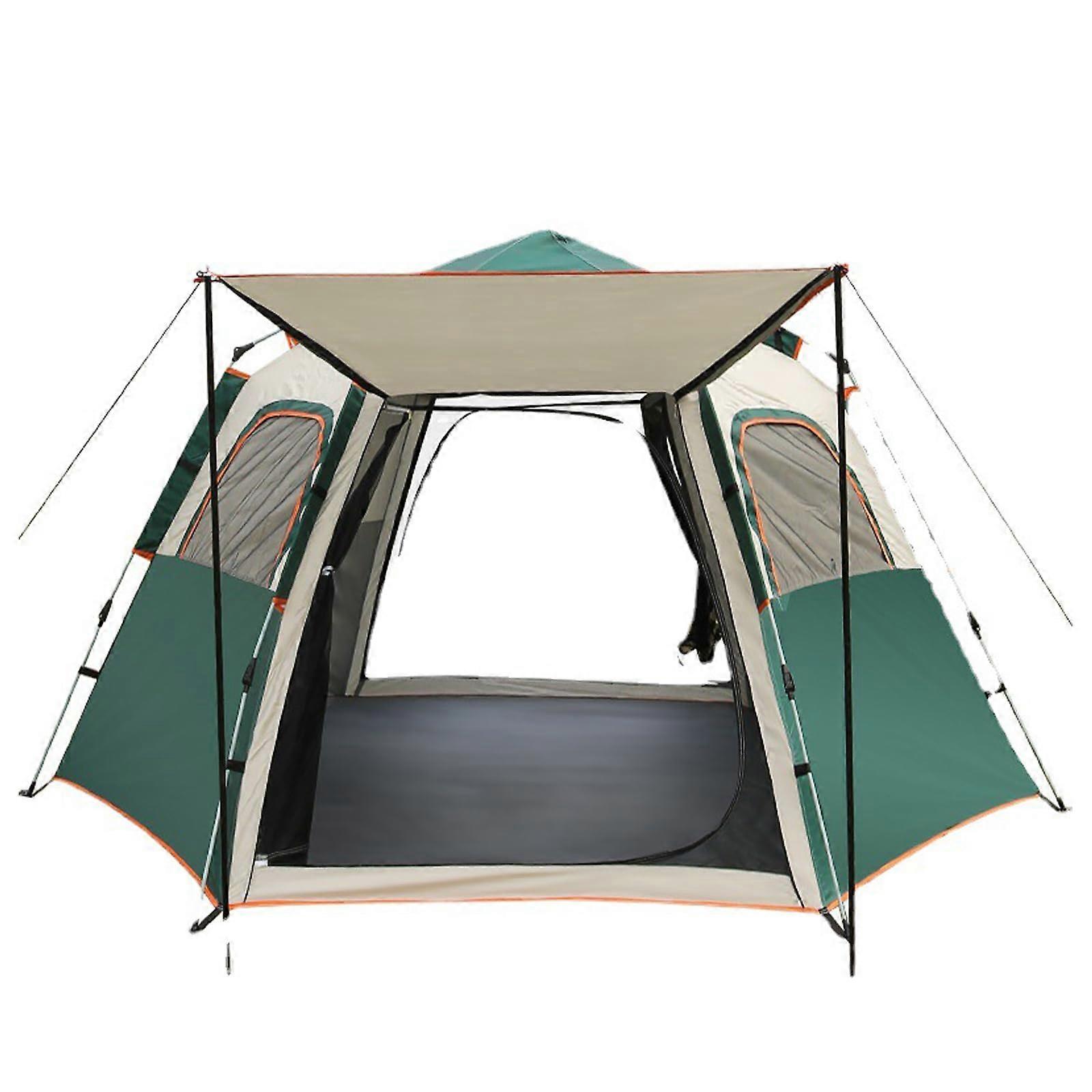 Doublelayer family camping tent, waterproof, windproof, fully automatic, easy setup, with carry bag.