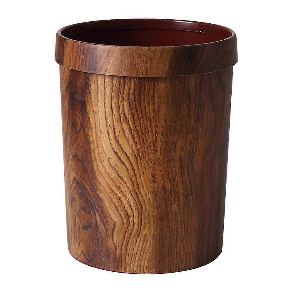 Rustic Solid Wood Trash Can with Vintage Wood Grain Design for Home, Bedroom, Office, and Bathroom Use – Space Saving Waste Basket with Classic