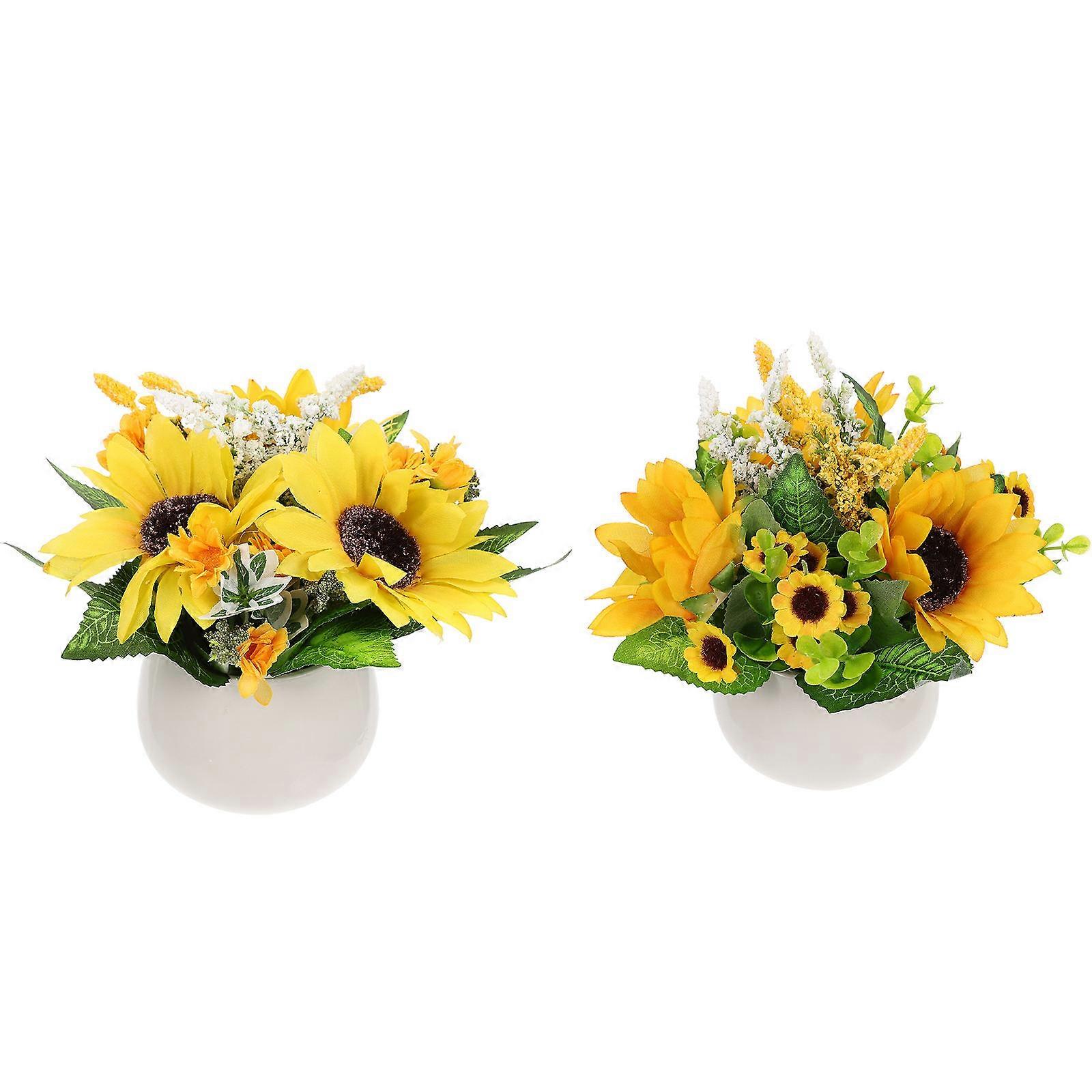 Faux napraforgó cserepes művirágcserép ablakpárkány dekoráció 19X18cm 2db