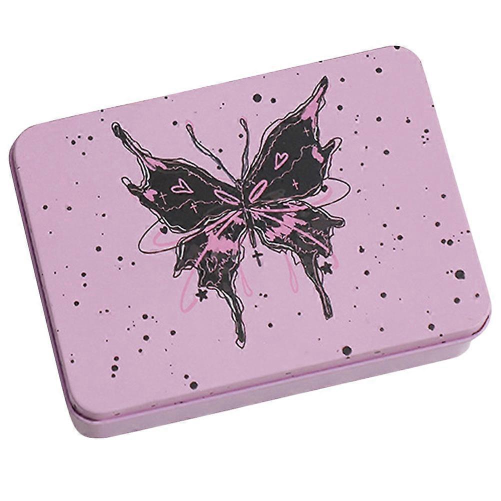 The **Pink Cartoon Butterfly Iron Storage Box with Lid** is a charming and practical decorative tin container that serves multiple purposes. Here's a